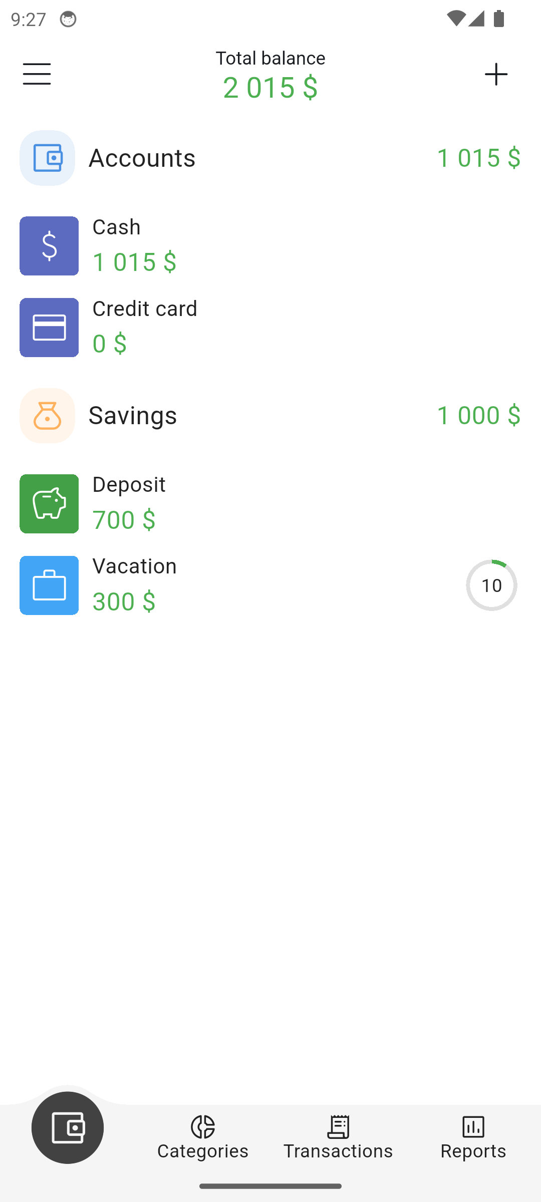 Accounts screen in the 12Budget app
