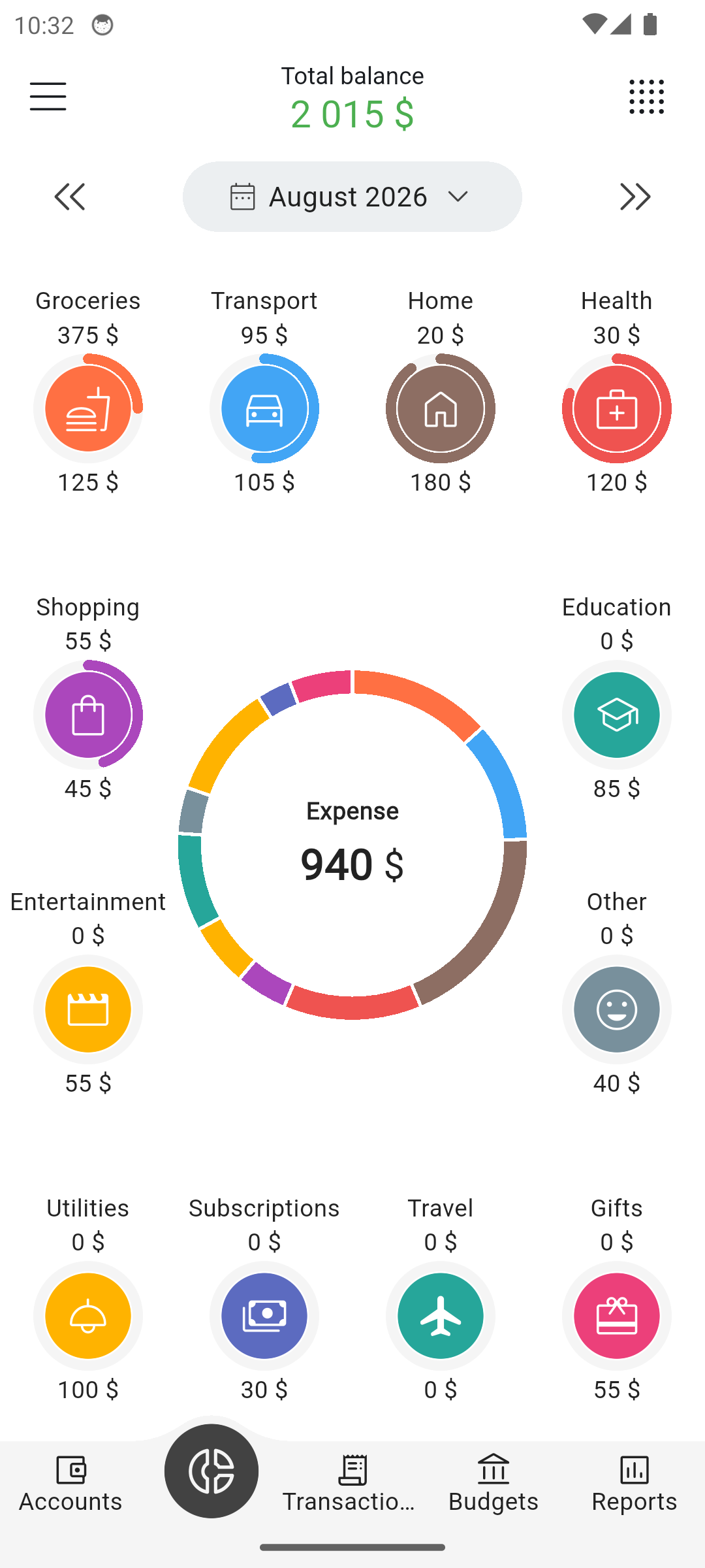 Categories screen in the 12Budget app