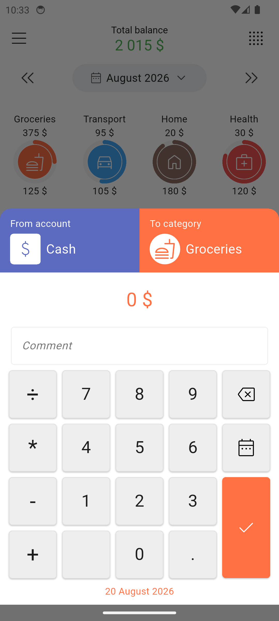 Adding an expense in the 12Budget app